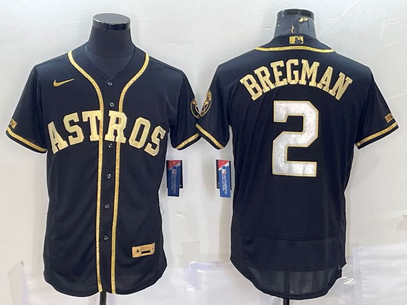 Men Houston Astros 2 Bregman Black Champion Gold Elite Nike 2022 MLB Jersey